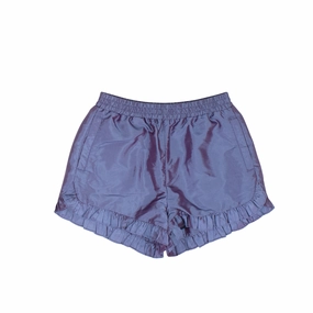 Rubberized Waistband Blue Ruffle Nylon Shorts