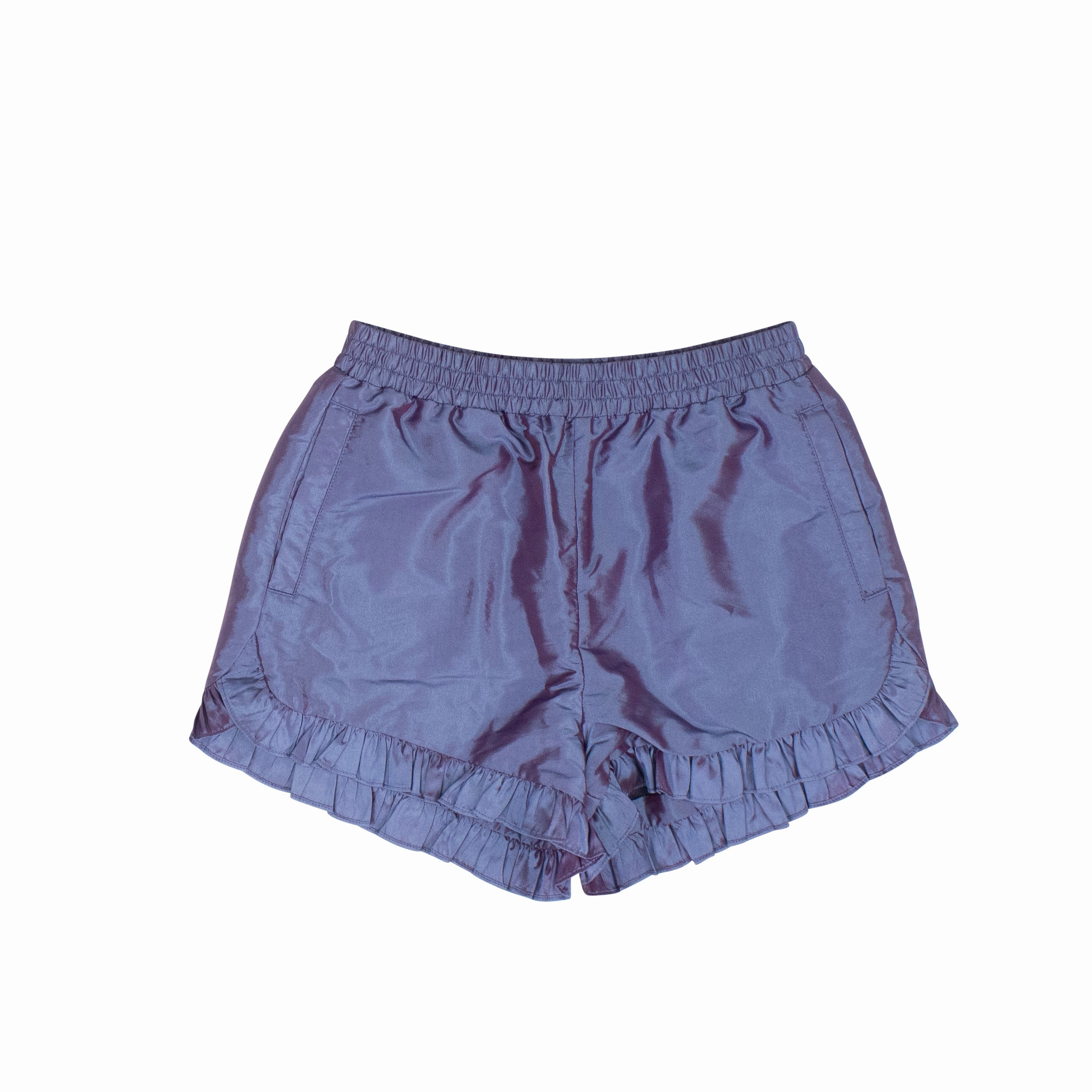 Rubberized Waistband Blue Ruffle Nylon Shorts