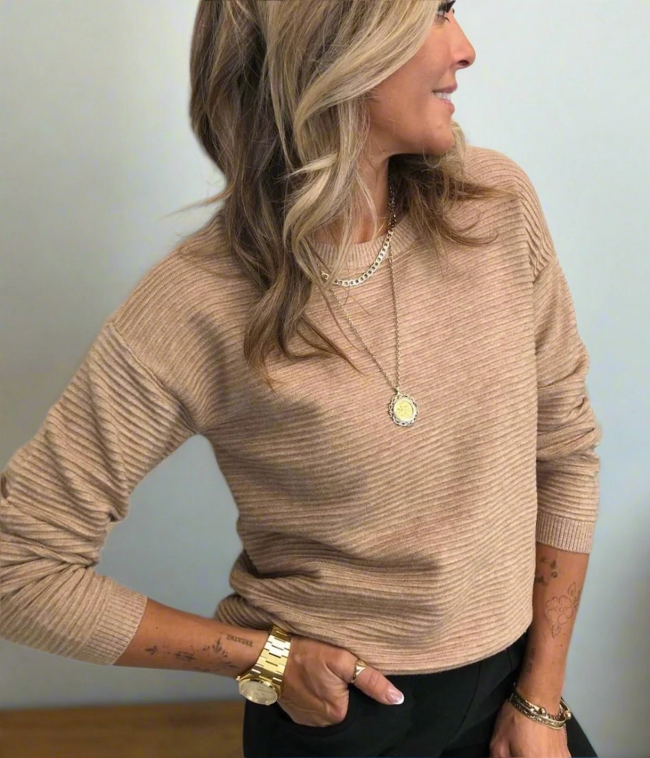 Camel Textured Ribbed Jumper Easy Movement Casual Vibe