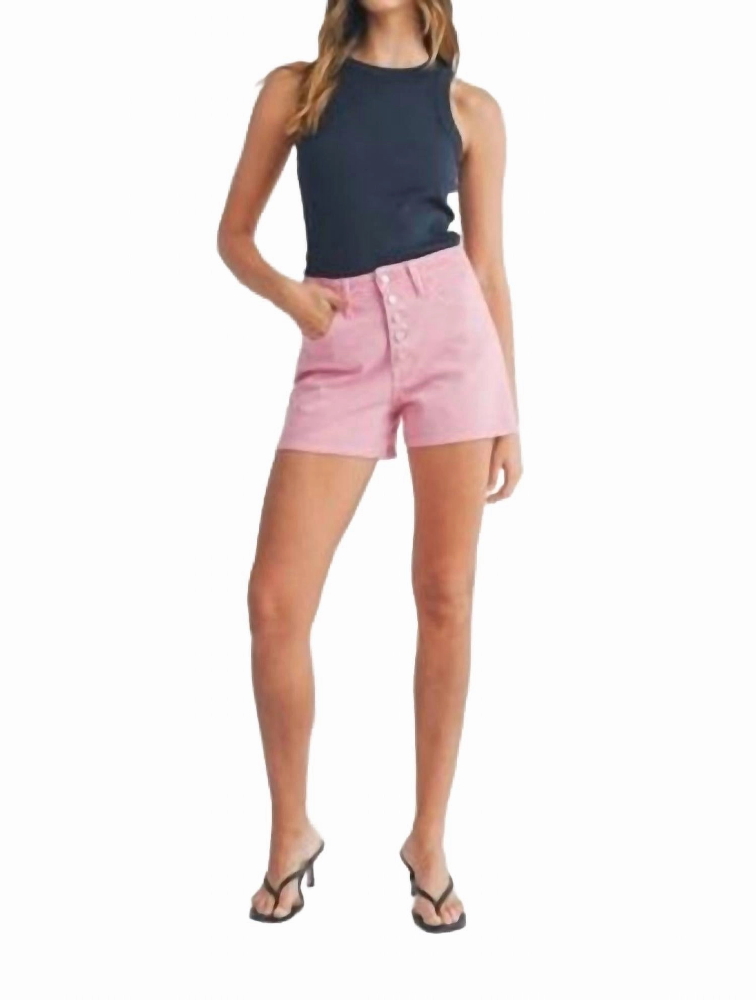 Anti Slip Waist Grip Eye-catching Design Button Down Short In Pink