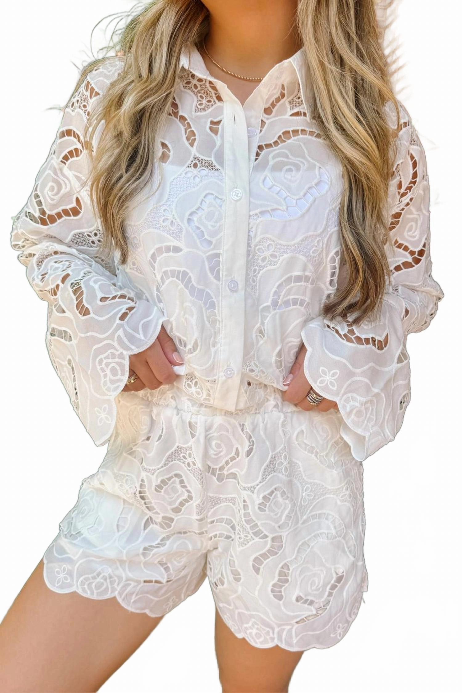 stripe design Cape Floral Eyelet Shorts In White