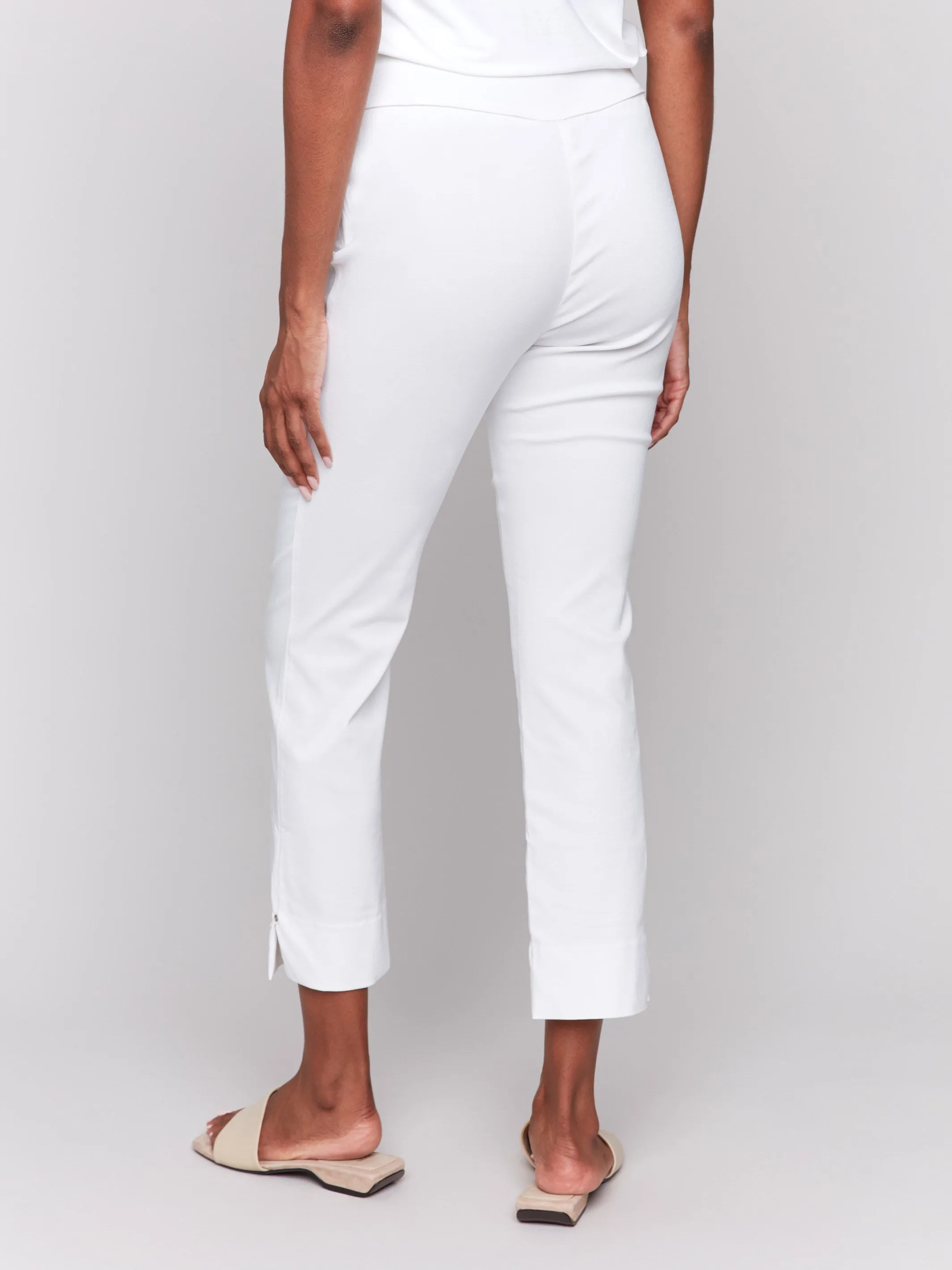 Capri Pants With Hem Slit - White Flexible Comfort Wear Seamless Design