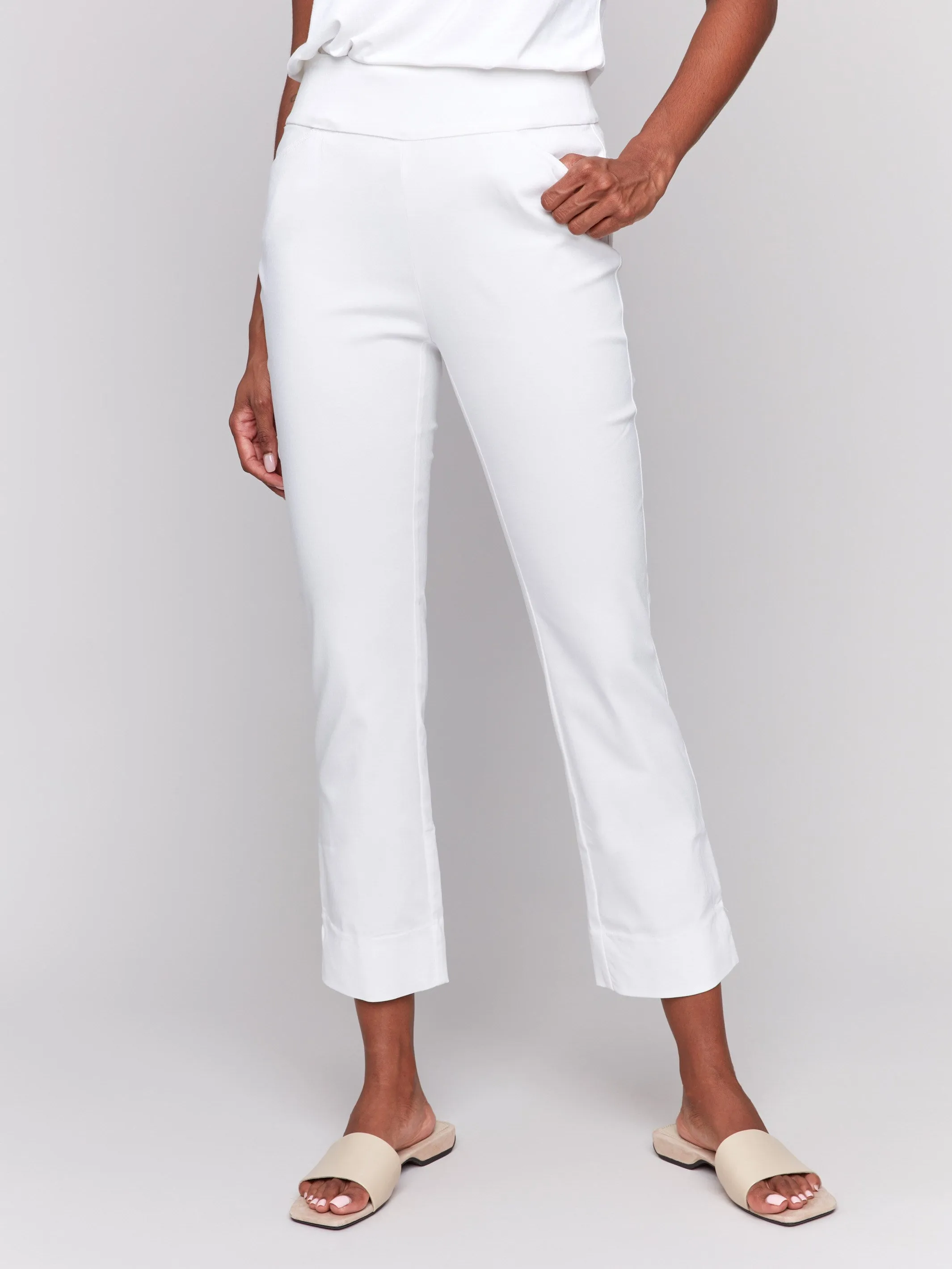 Capri Pants With Hem Slit - White Flexible Leg Perfect Look