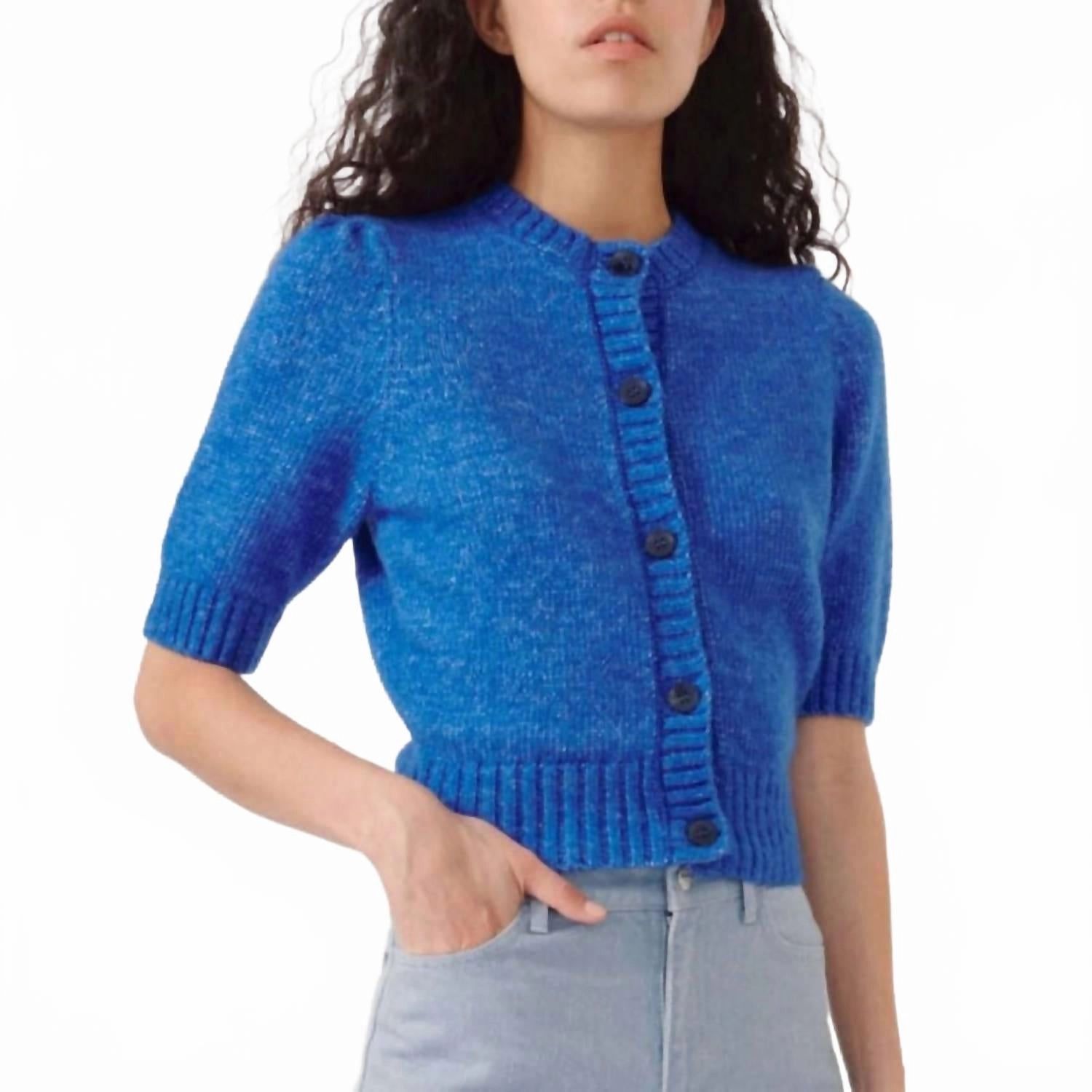 Carlee Knit Cardigan In Blue Trendy Layering