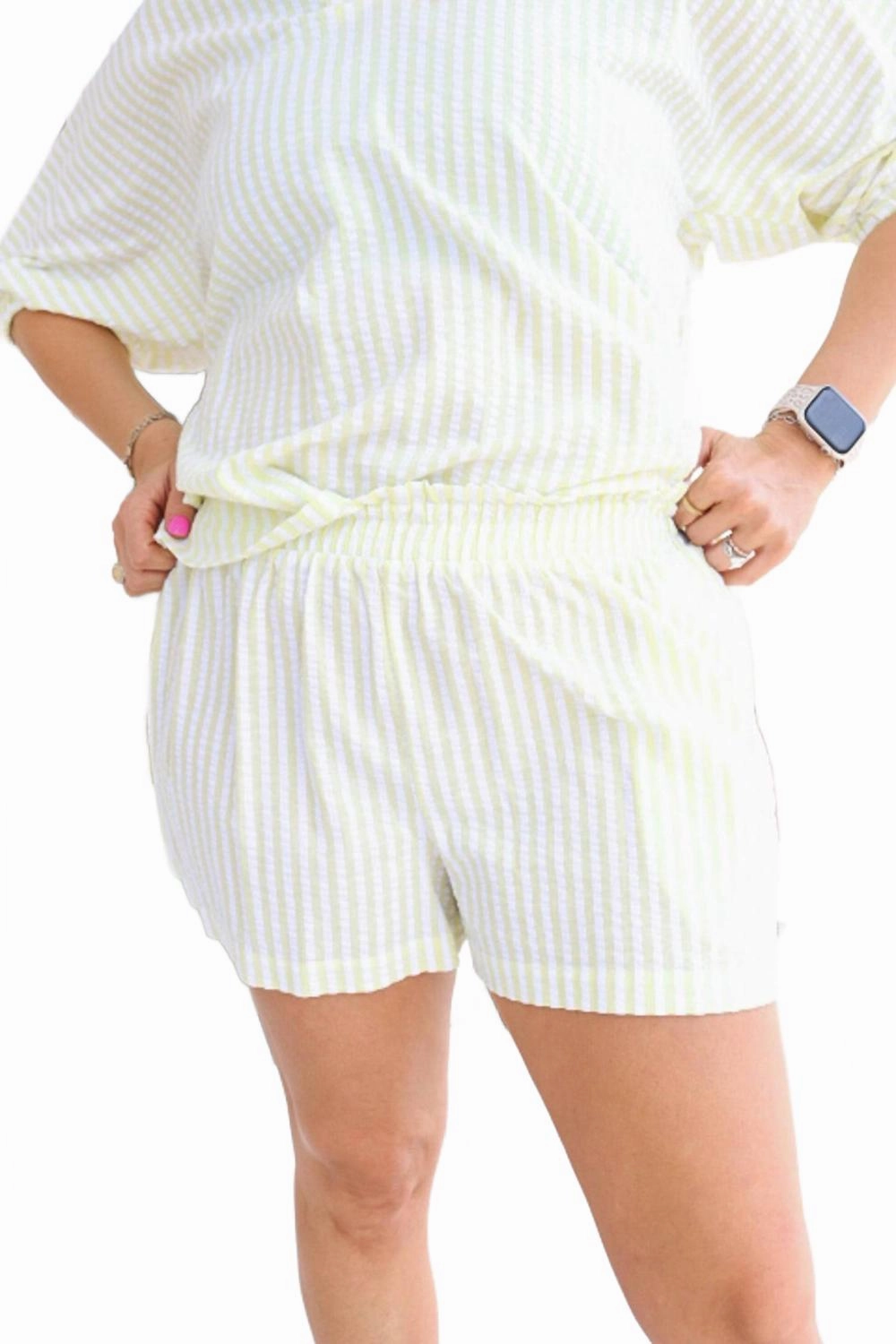 Cassie Stripe Shorts In Lime Home Style