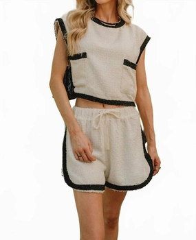 plain shorts CompactPackable Emery Drawstring Shorts In Cream/ Black