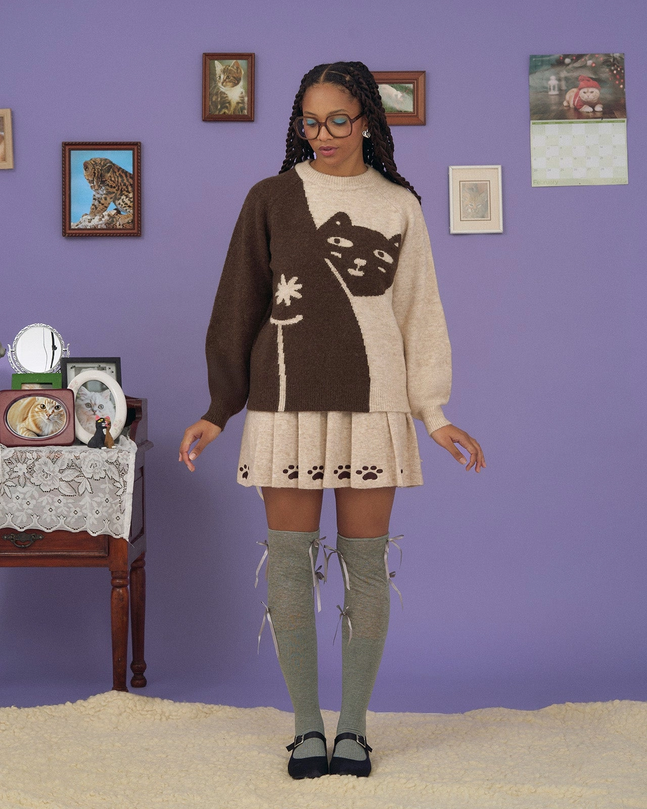 The Pardon Meow Sweater Relaxed Stretch Knit Design Wear