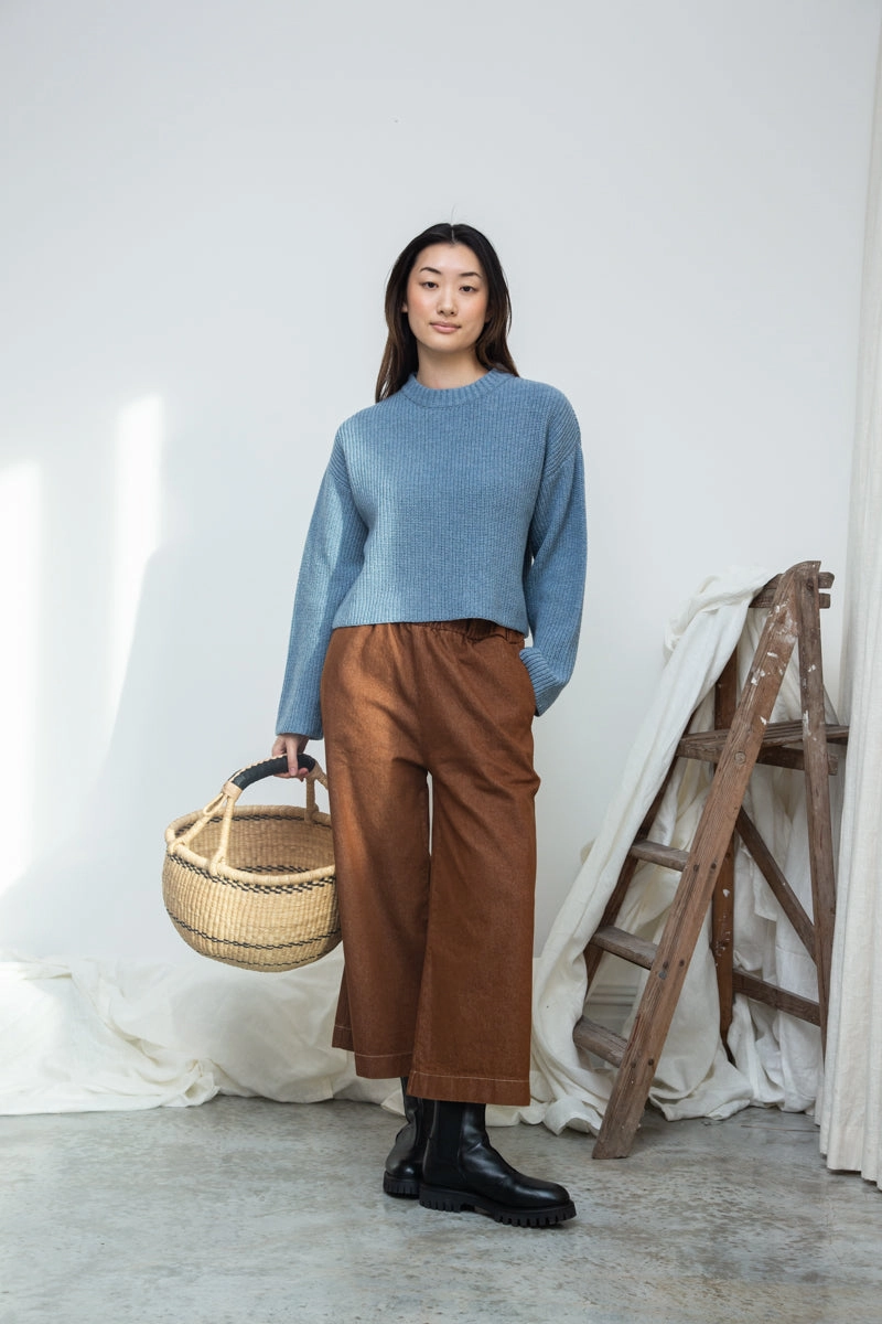 Fashionable Fit Evora-Leigh Recycled Cotton Denim Trousers in Bark Brown