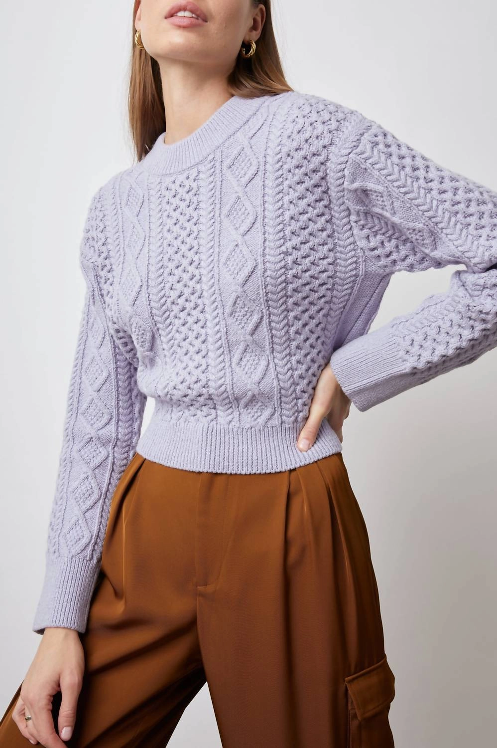 Basic Layer Outdoor Style Rails Amy Cable Knit Sweater In Lavender