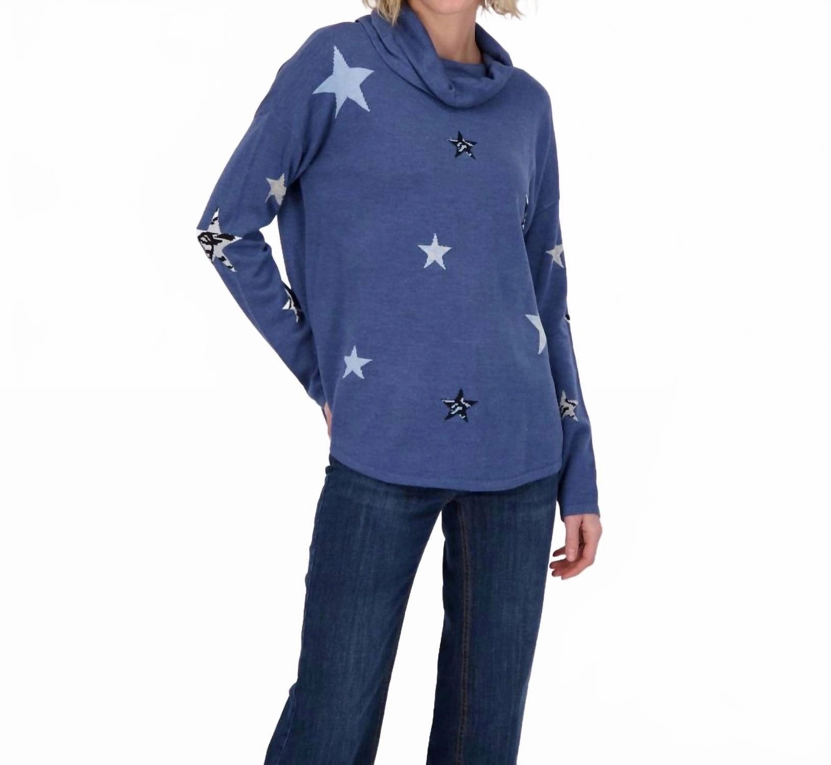 Knitwear Comfort Knit Design Wear Star Sweater In Denim Blue
