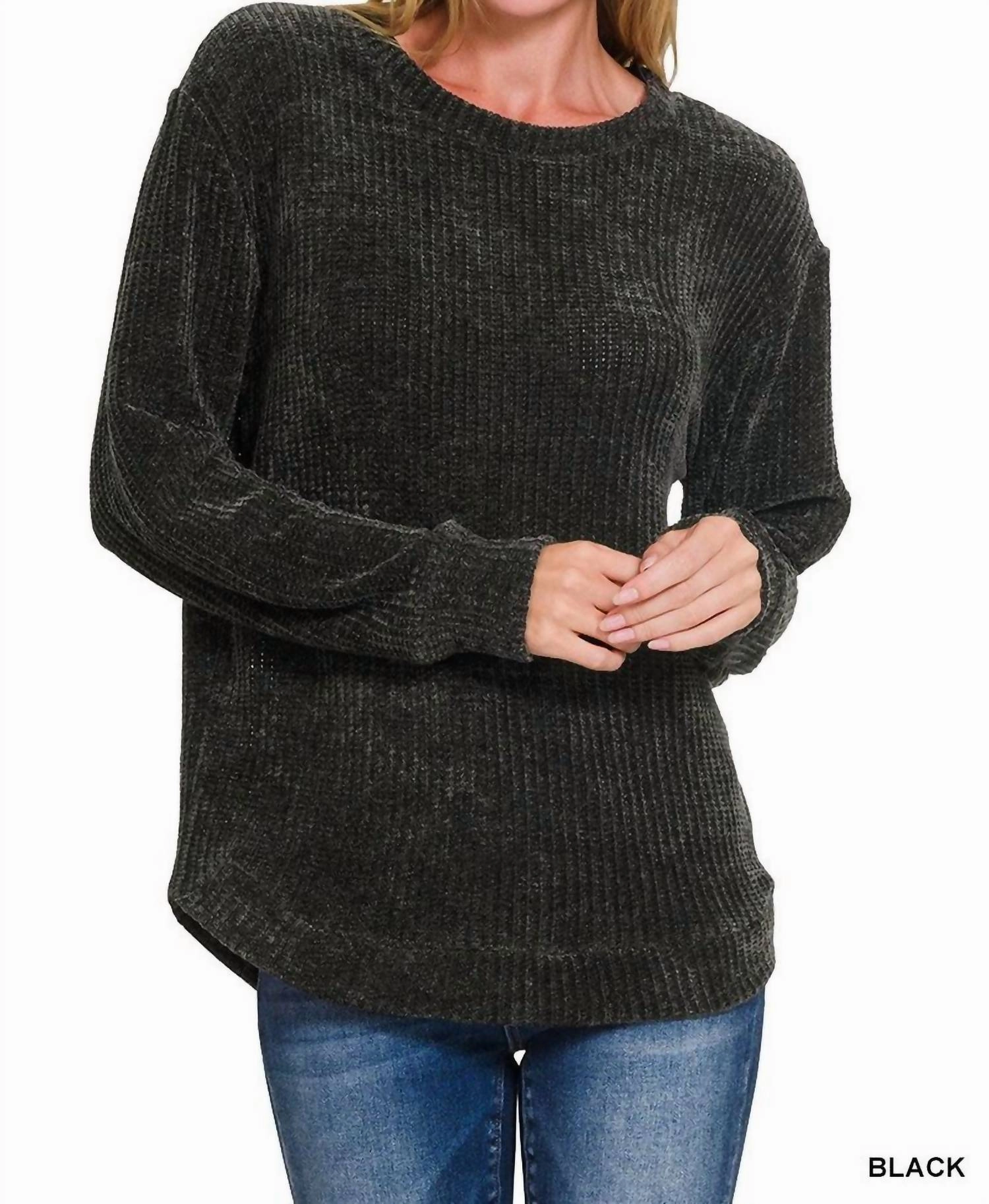 Lillian Chenille Sweater In Black Seasonal Warmth