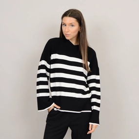 LIGHTWEIGHT STRIPE CREWNECK SWEATER (BLACK AND WHITE) Comfortable Stretch
