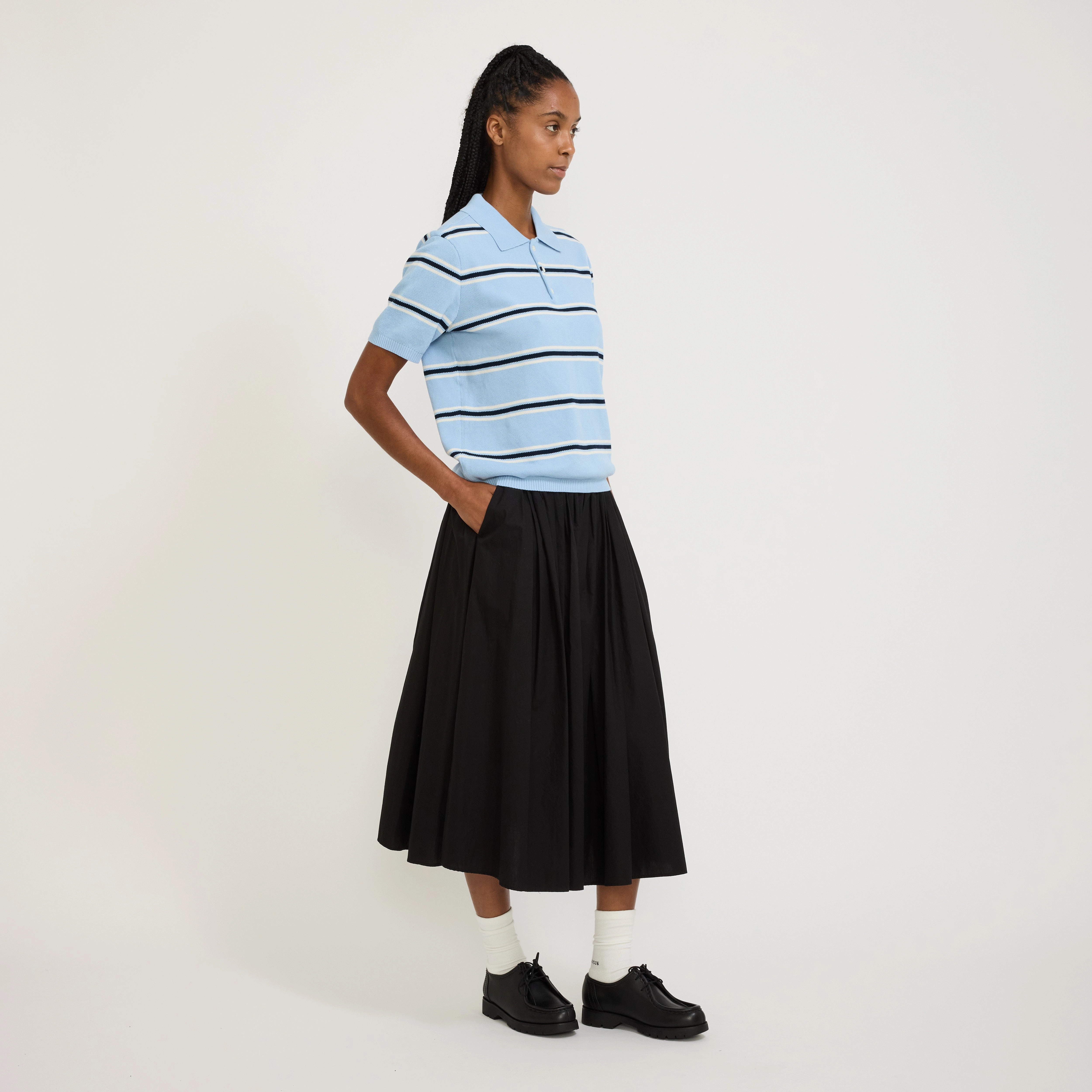 Soft Knit Unisex Striped Polo Knit Skyblue/Cream