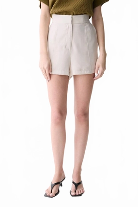 Caterina High-Waisted Shorts In Tan High Elasticity Blend