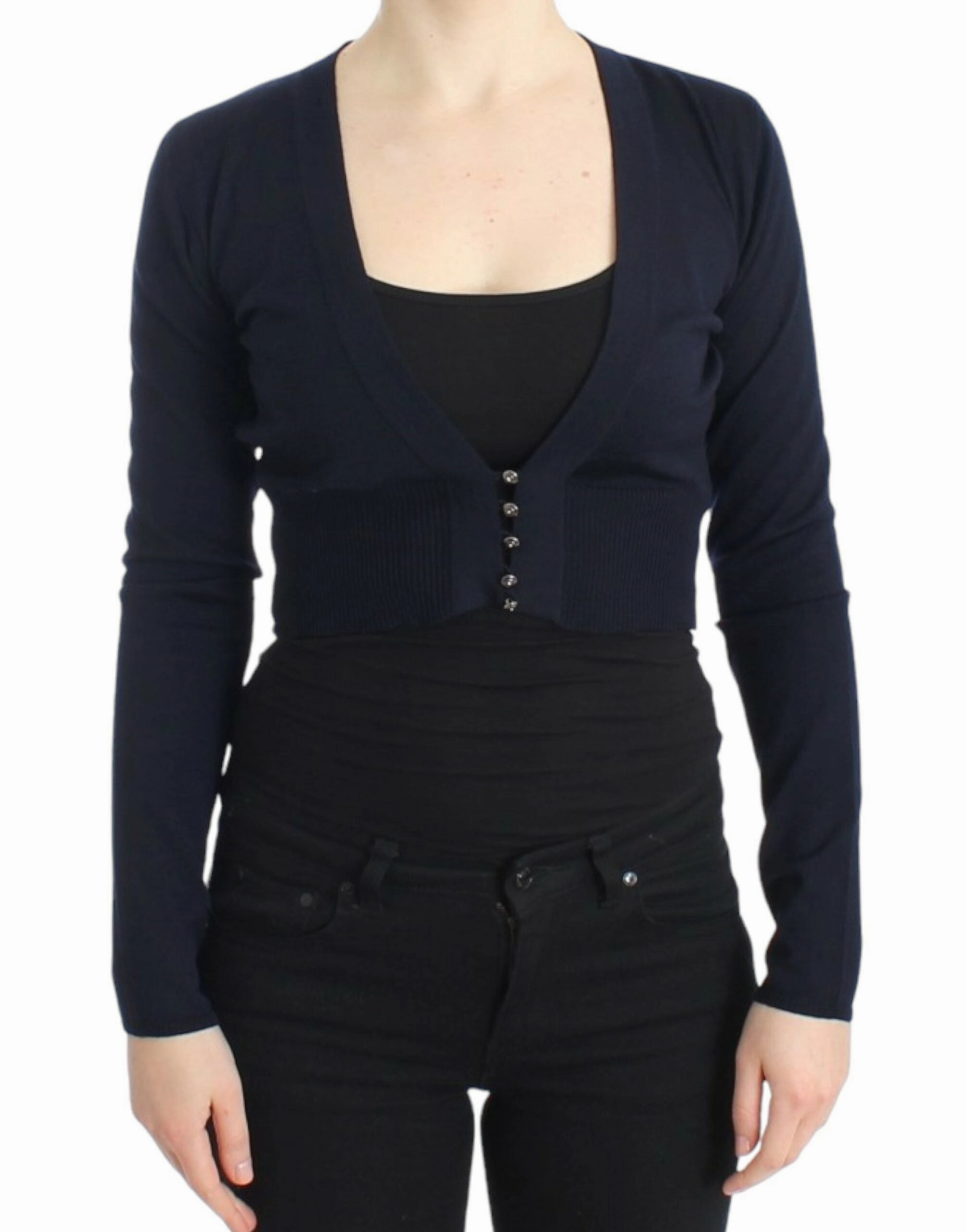 Breathable Knit Wear Cavalli Elegant Cropped Virgin Wool Women's Cardigan