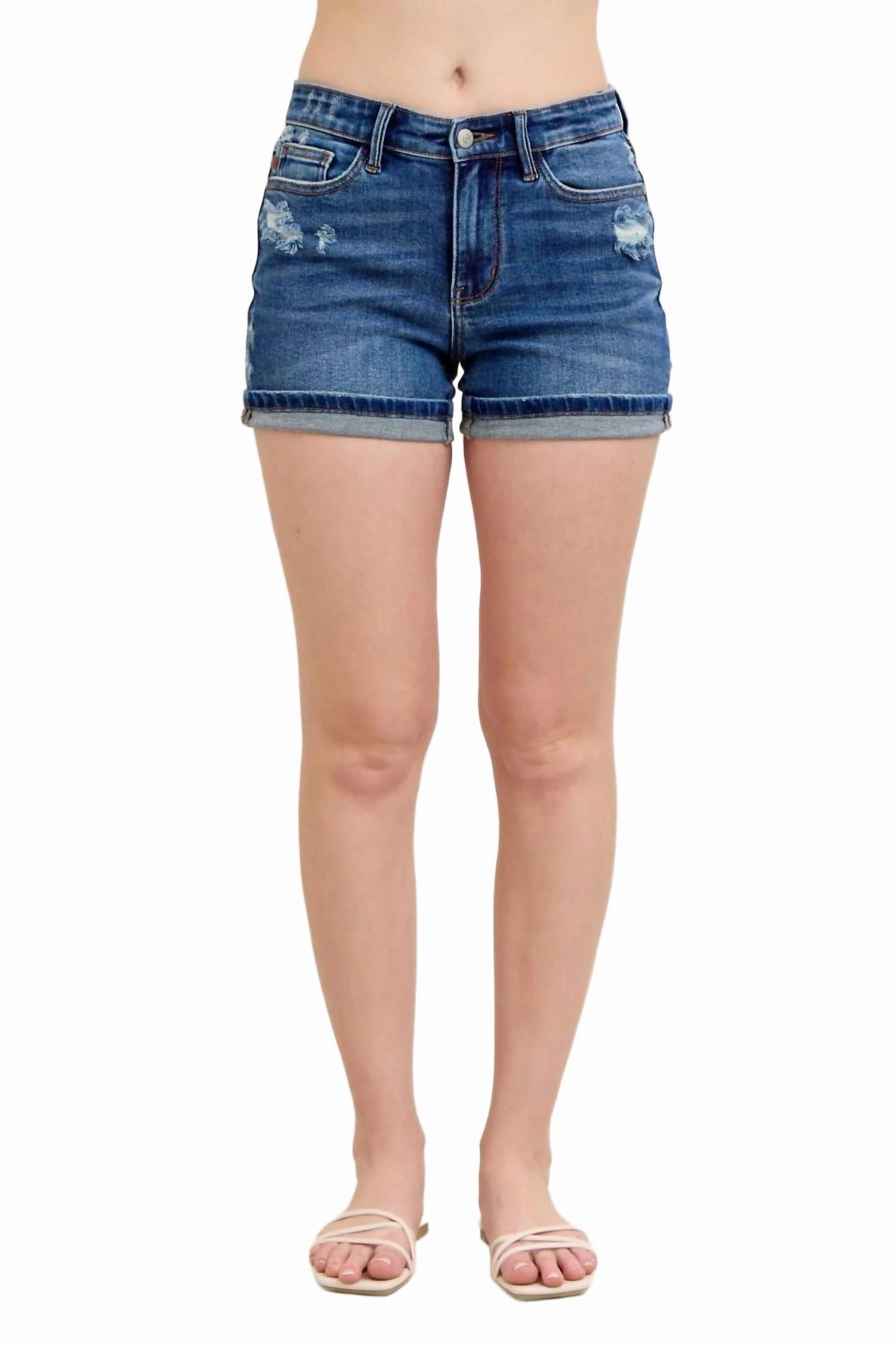 Cell Phone Pocket Mid Rise Dad Short In Blue City Mood