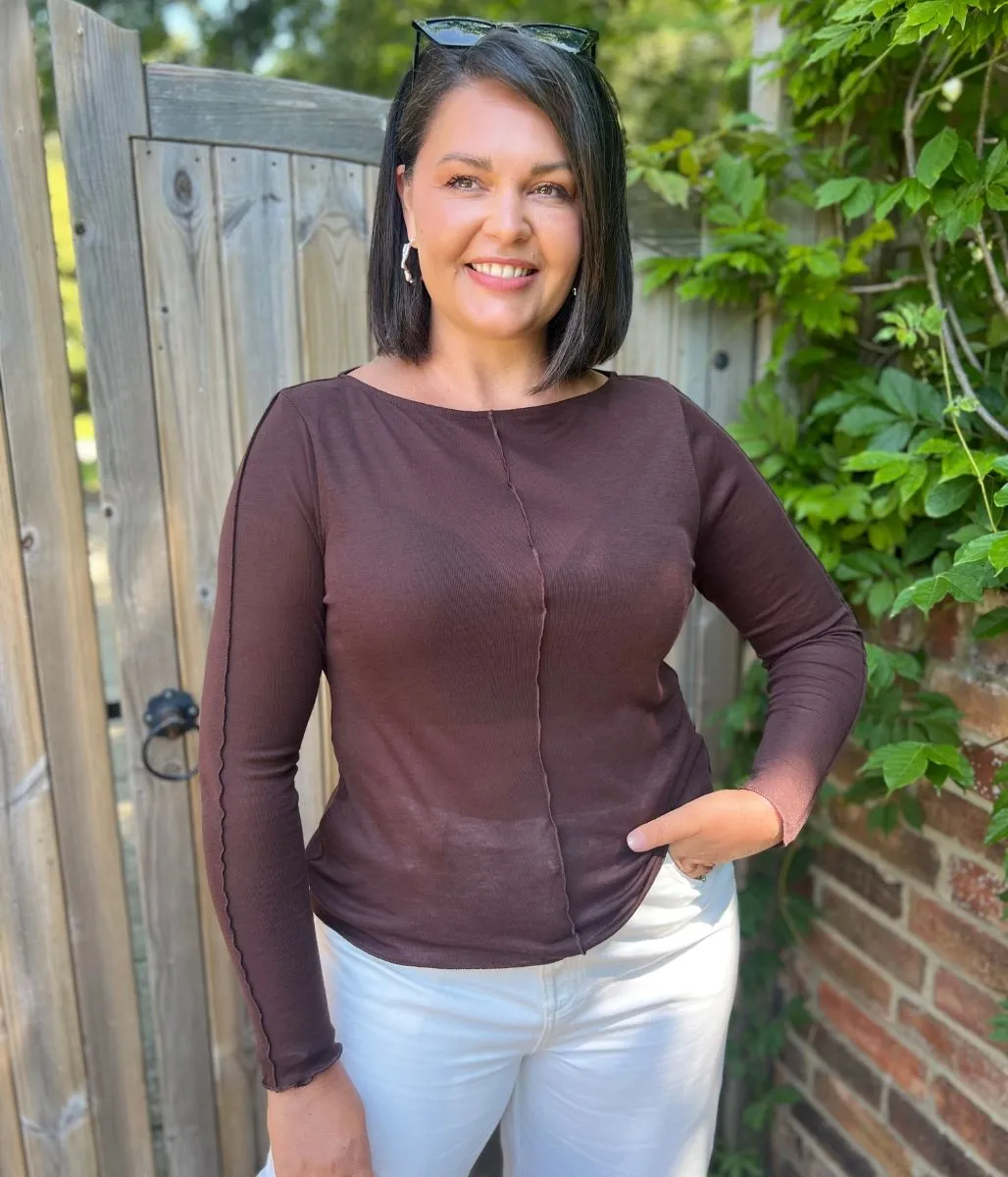 QuickRelease Closures NonRestrictive Armholes Brown Lyocell Blend Ribbed Top