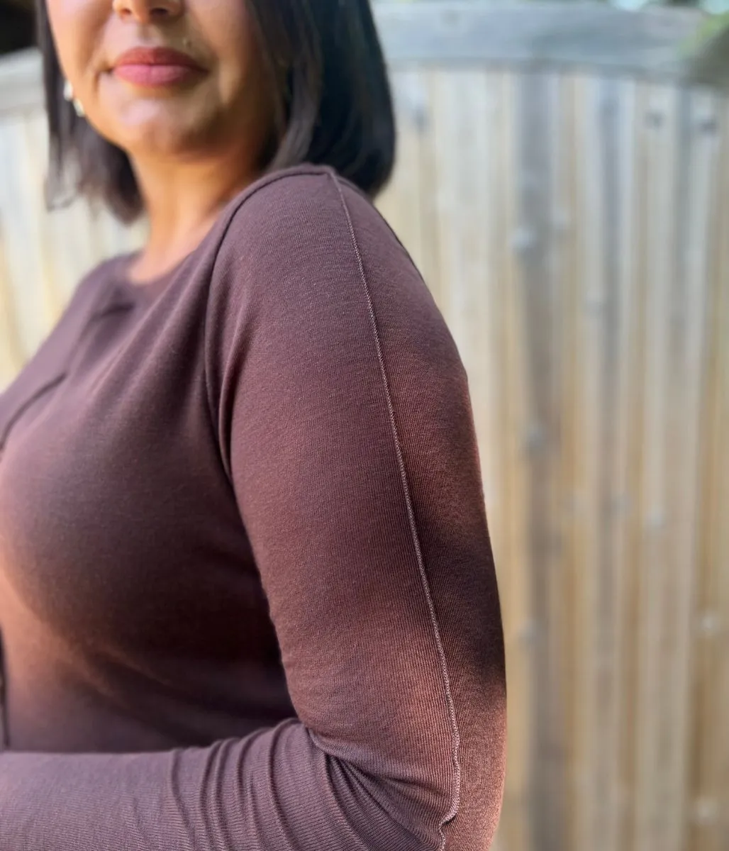 Brown Lyocell Blend Ribbed Top SunProtective