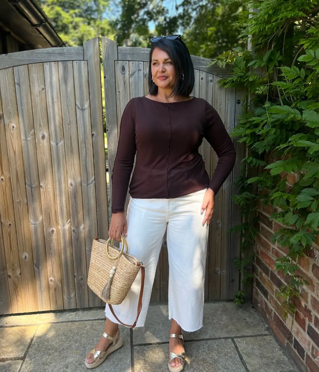 Brown Lyocell Blend Ribbed Top Versatile Design