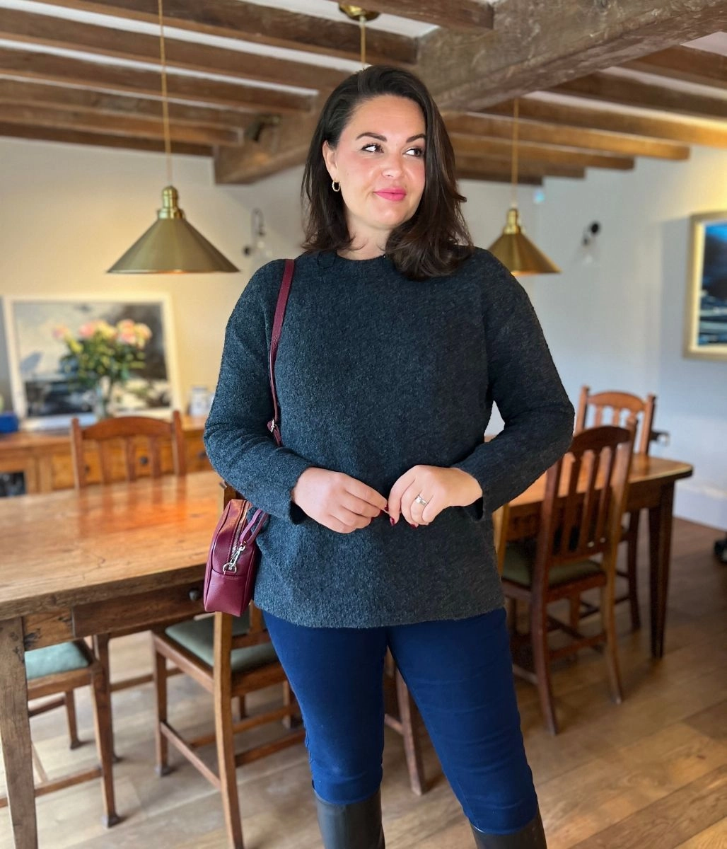 Breathable mesh panel Charcoal Boucle Knit Jumper