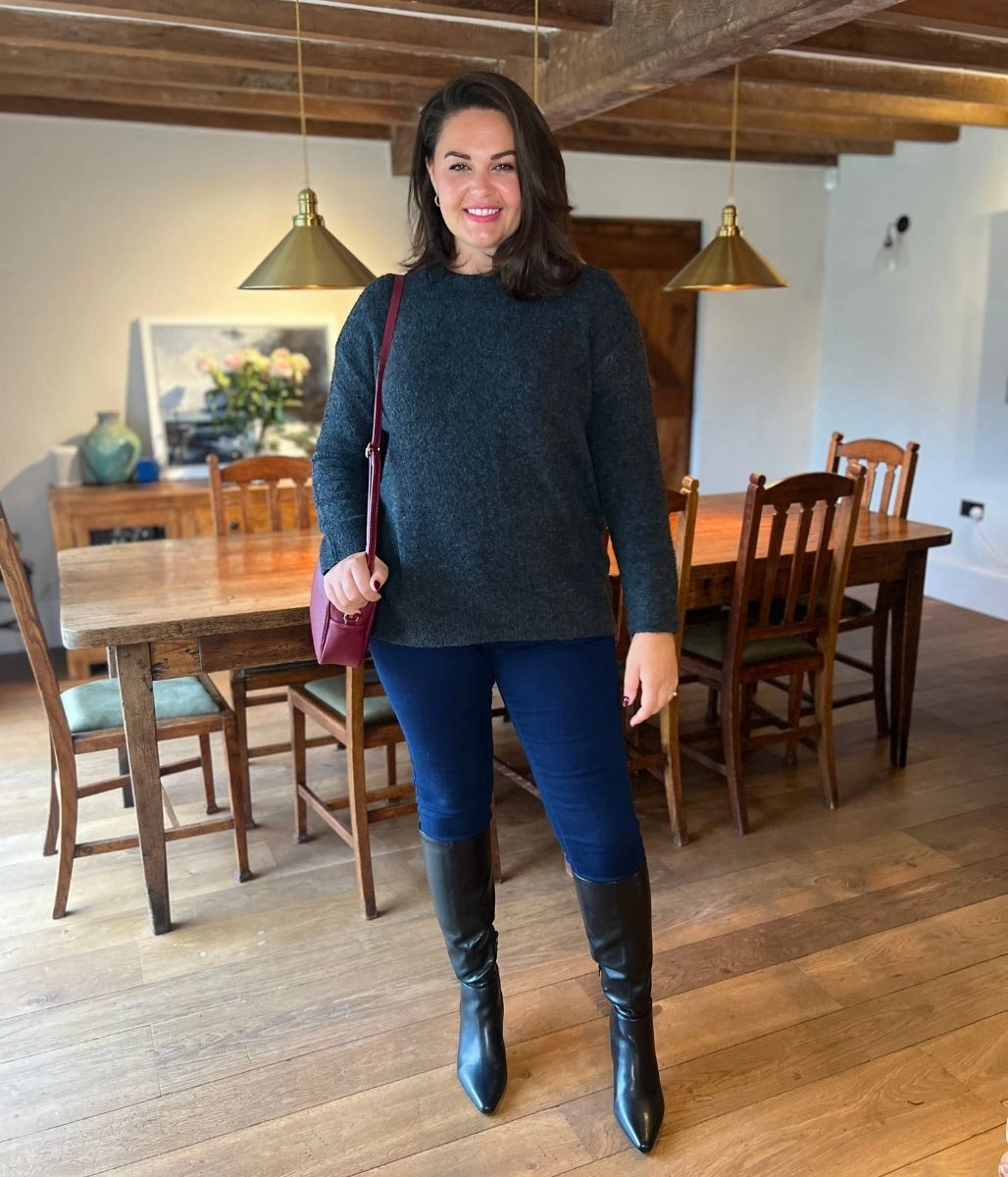 Charcoal Boucle Knit Jumper Winter Fashion Must-Have Chill Vibe