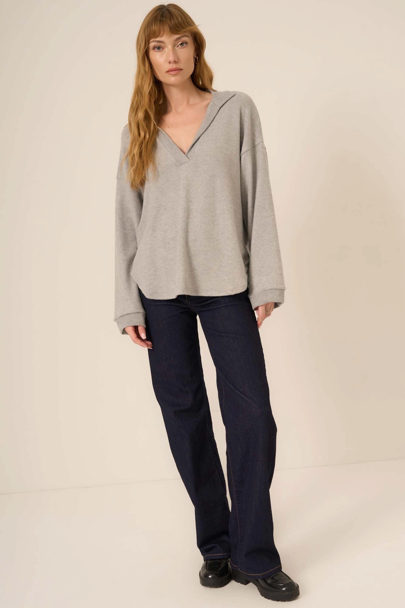 Soft Knit Style Casual Knit Layer Chiara Cozy Collared Pullover