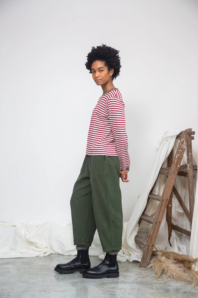 Durable Comfort Cedar Organic Cotton Corduroy Trousers in Khaki