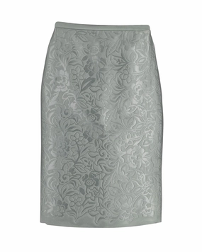 Everyday Wear Everyday Vibe Burberry Floral Embossed Pencil Skirt in Light Green Polyester