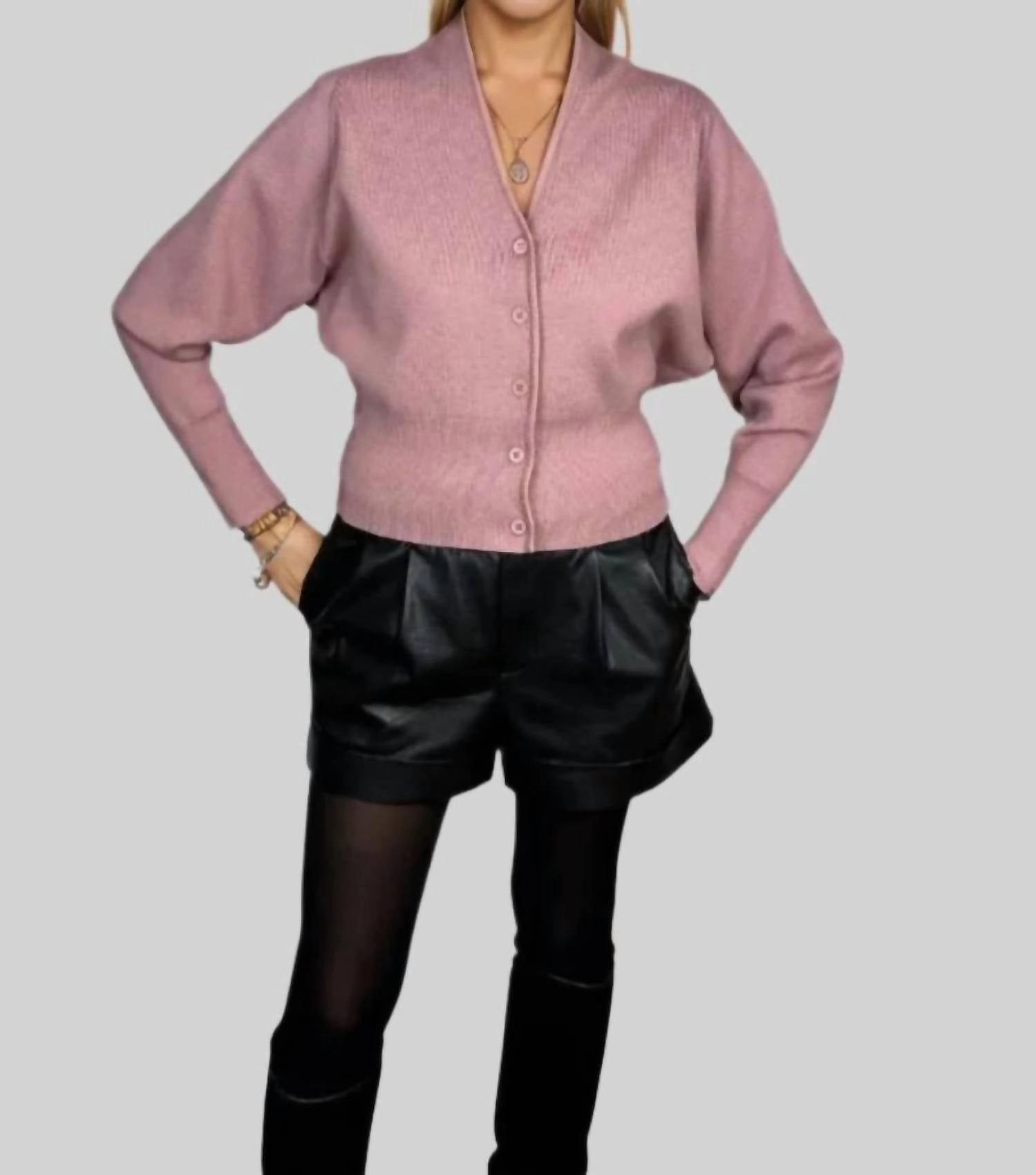 Light Reflective Trim Sophia Cardigan In Rose