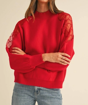 Winter Wear Essentials Luxe Wear Embroidered Shoulder Mock Neck Sweater
