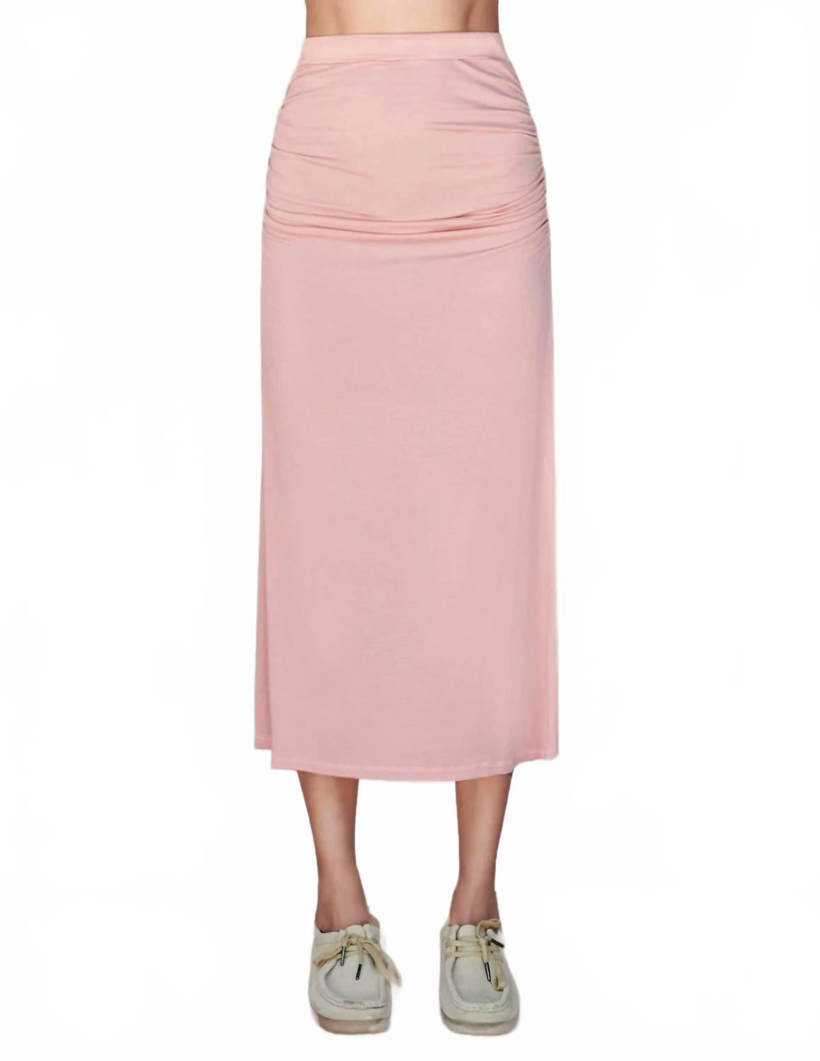 Light Motion Diagonal Slit Ruched Midi Skirt In Adobe