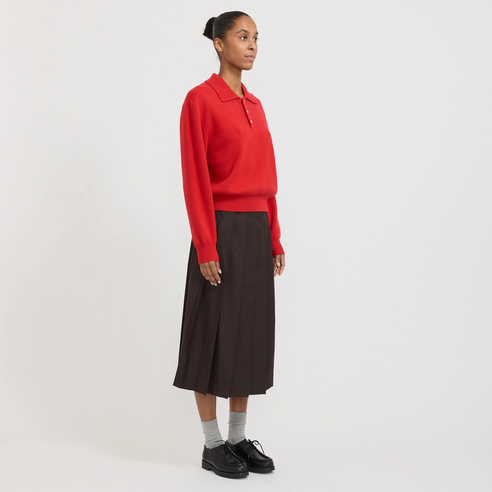 Adjustable Fit Chilly Day Knit Unisex Cashmere Collared Sweater Red