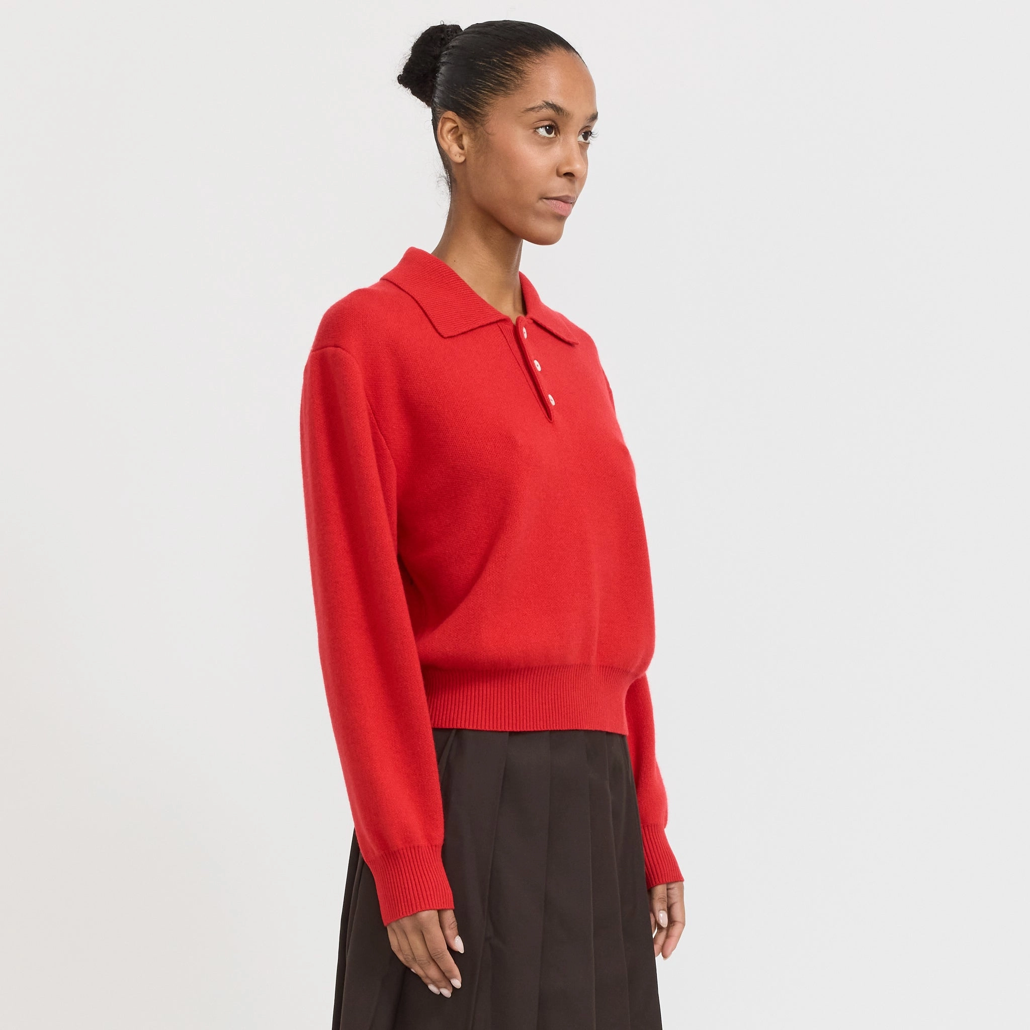 Unisex Cashmere Collared Sweater Red Versatile Style