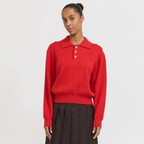 Breathable Stretch Unisex Cashmere Collared Sweater Red