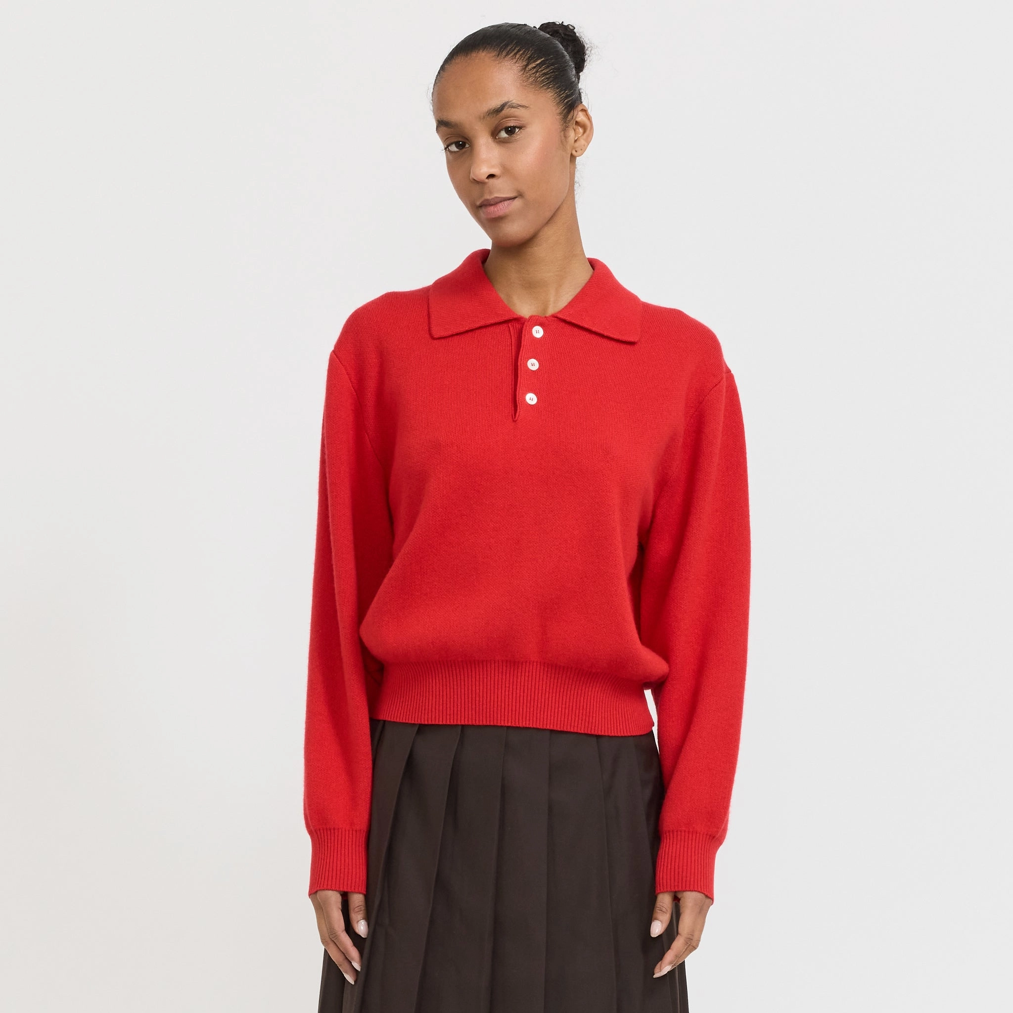 Breathable Stretch Unisex Cashmere Collared Sweater Red