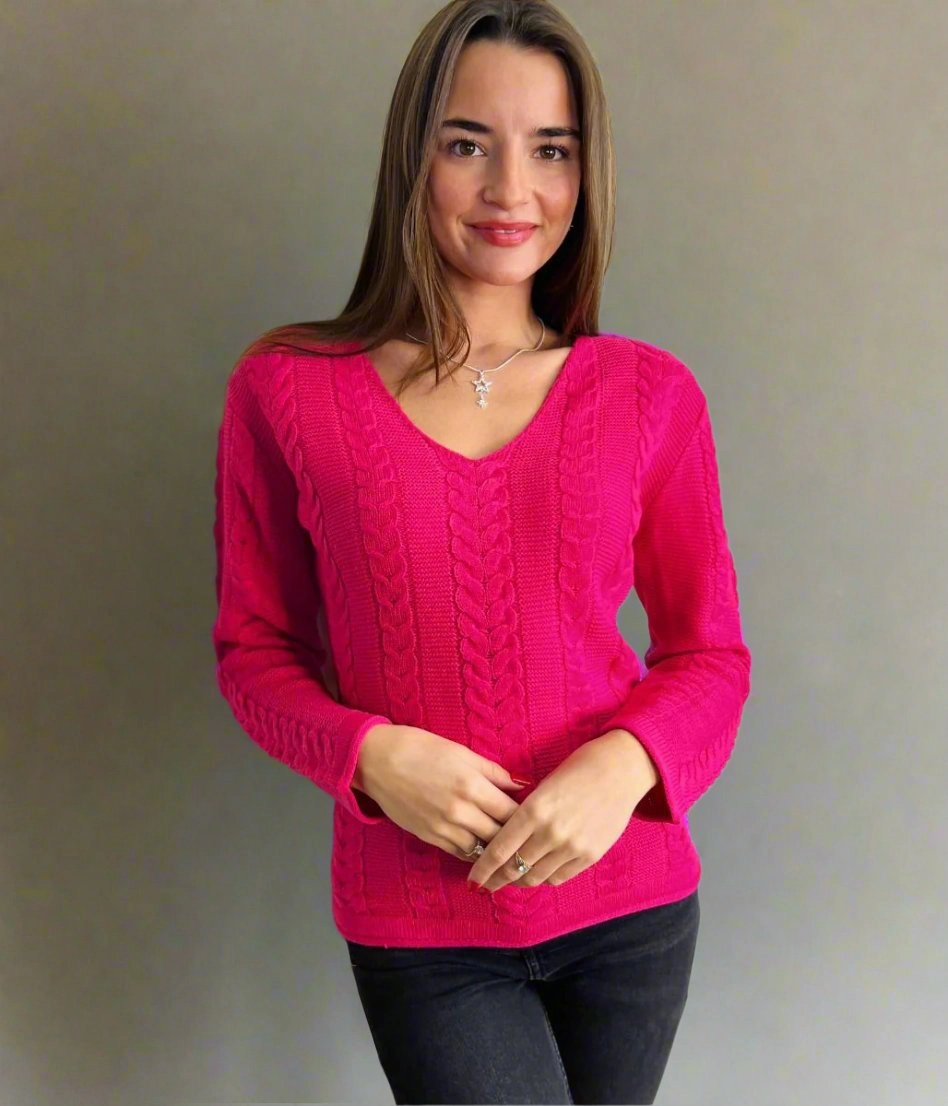 Sophisticated Comfort Perfect Design Fit Pink V Neck Cable Jumper