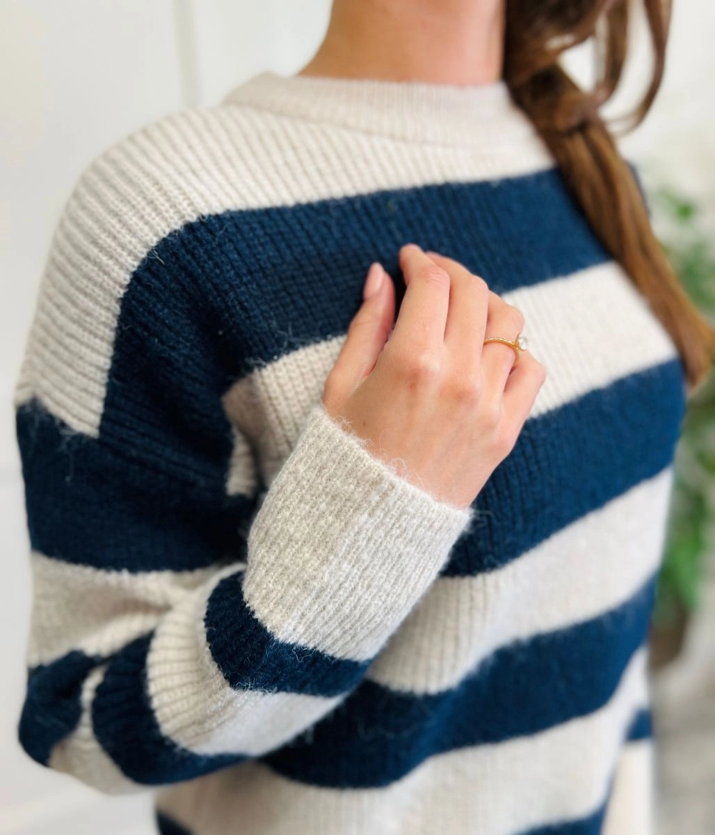 Layering Comfort Soft Touch Texture Navy Striped Crew Neck Jumper