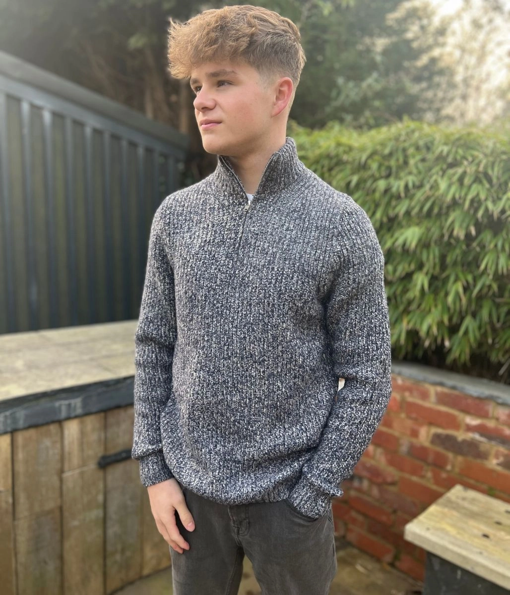 Breathable Wear Fit Navy Marl Mens Half Zip Jumper