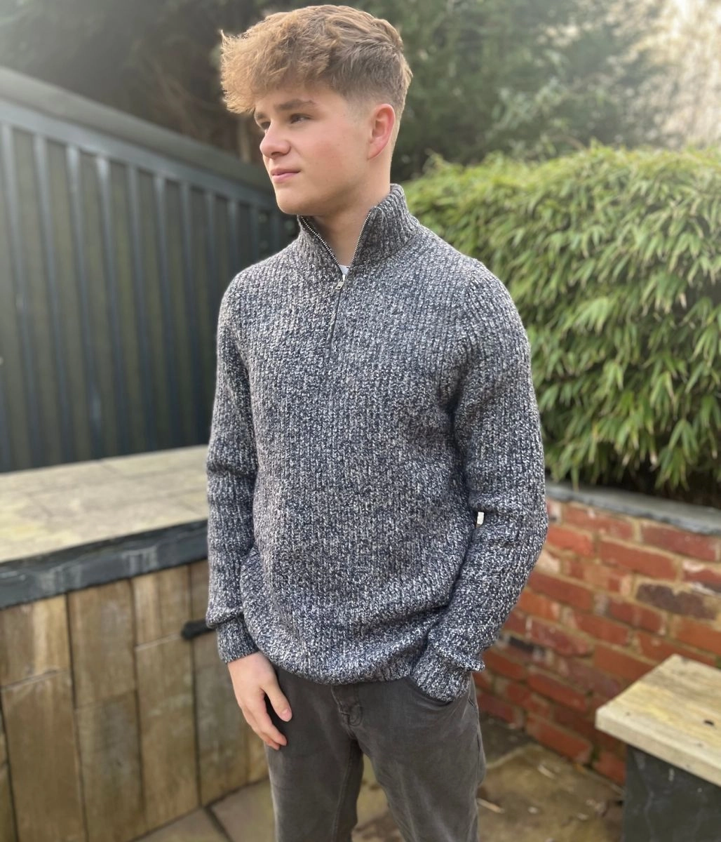 Luxury Knit Navy Marl Mens Half Zip Jumper