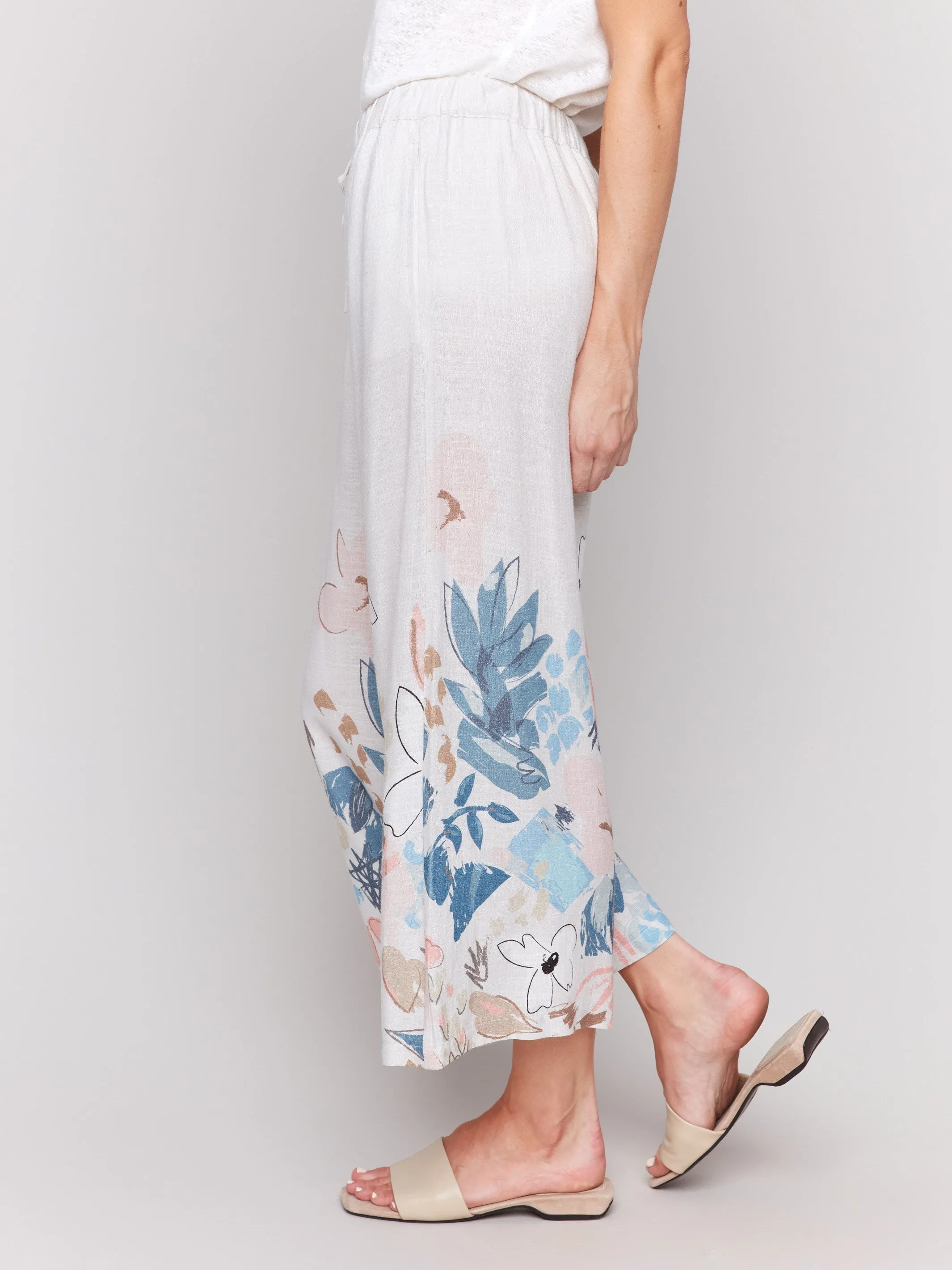 Pull-On Printed Linen Blend Pants - Supernova RecyclablePackaging Breathable Wear Fit