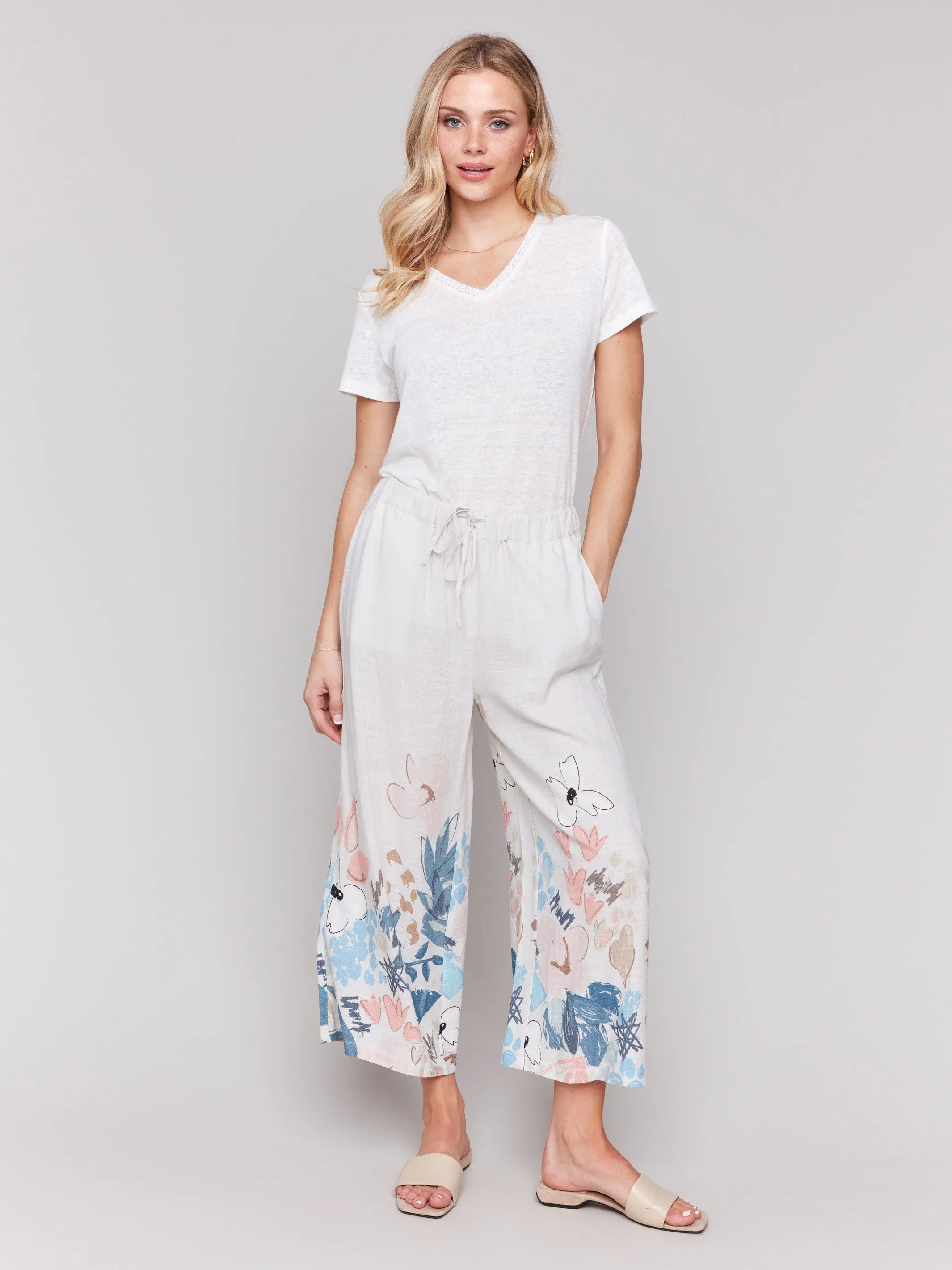 Pull-On Printed Linen Blend Pants - Supernova Urban Look Casual Appeal