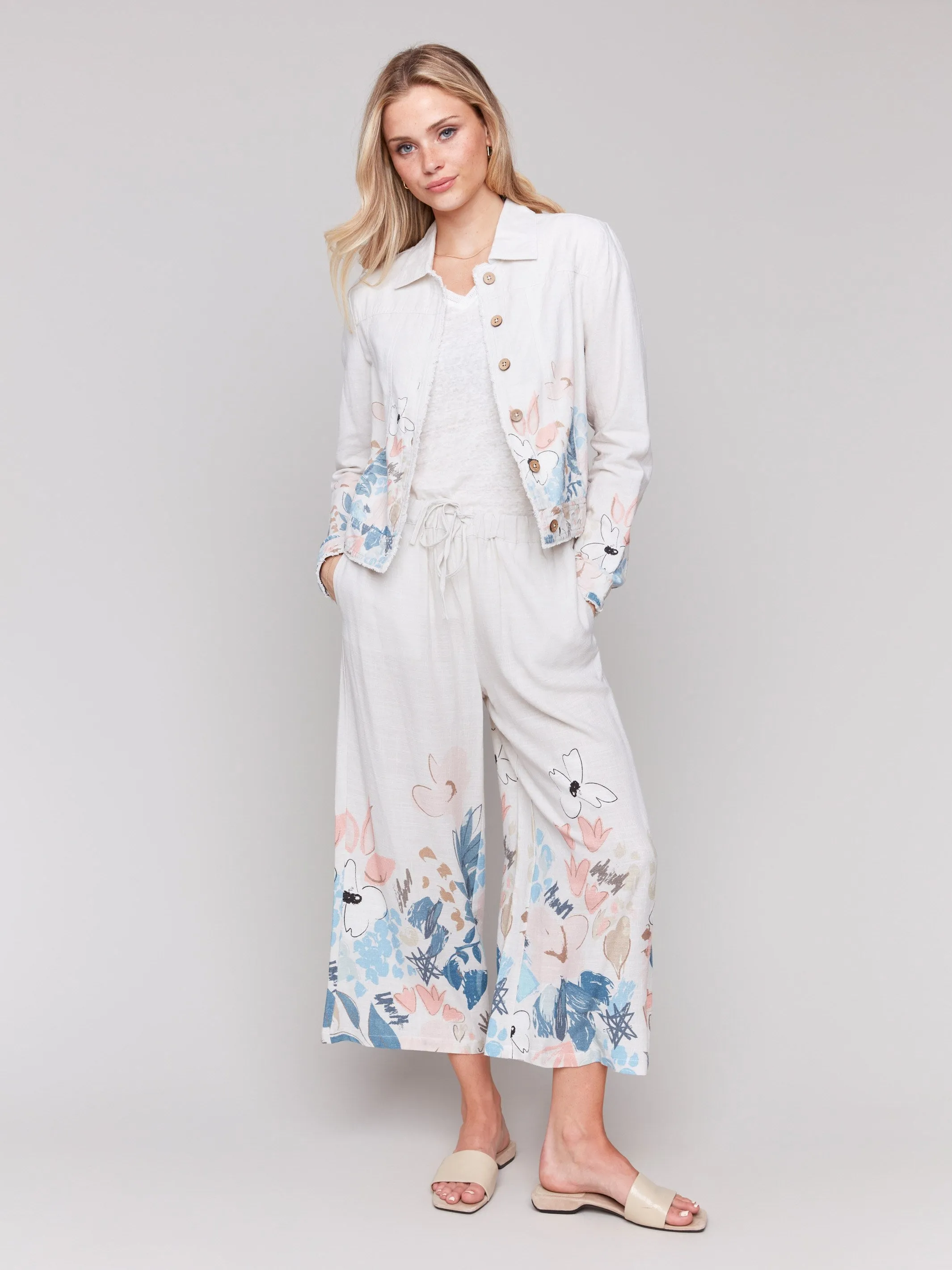 Stay Comfortable Practical Fit Pull-On Printed Linen Blend Pants - Supernova