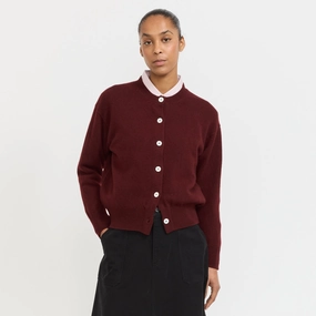 Oversized Silhouette Cozy Fitting Ada Crewneck Cardigan Burgundy