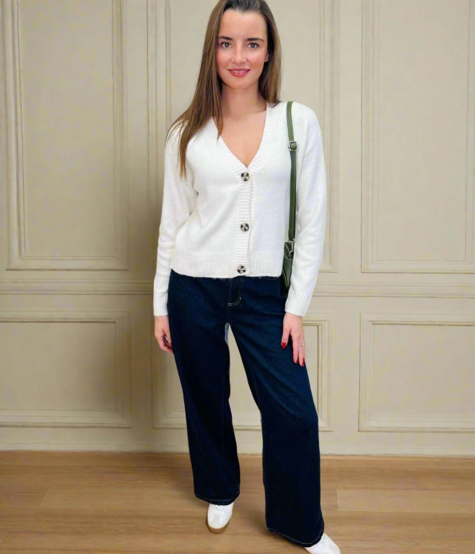 Ivory Soft Knit Button Cardigan Layered Comfort Wear