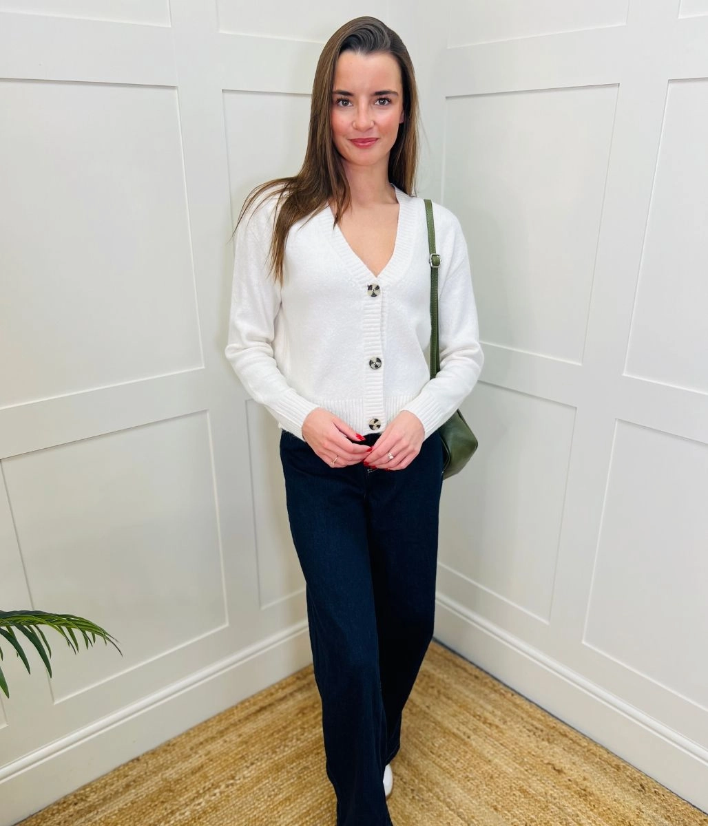 Layering Essential Cozy Fitting Ivory Soft Knit Button Cardigan