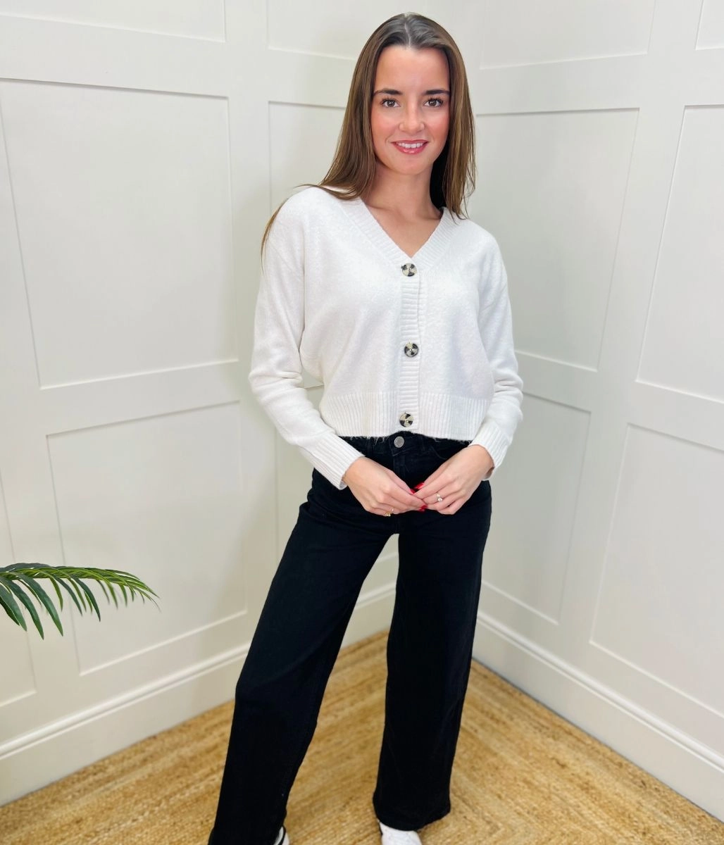 Ivory Soft Knit Button Cardigan hypoallergenic Light and Cozy