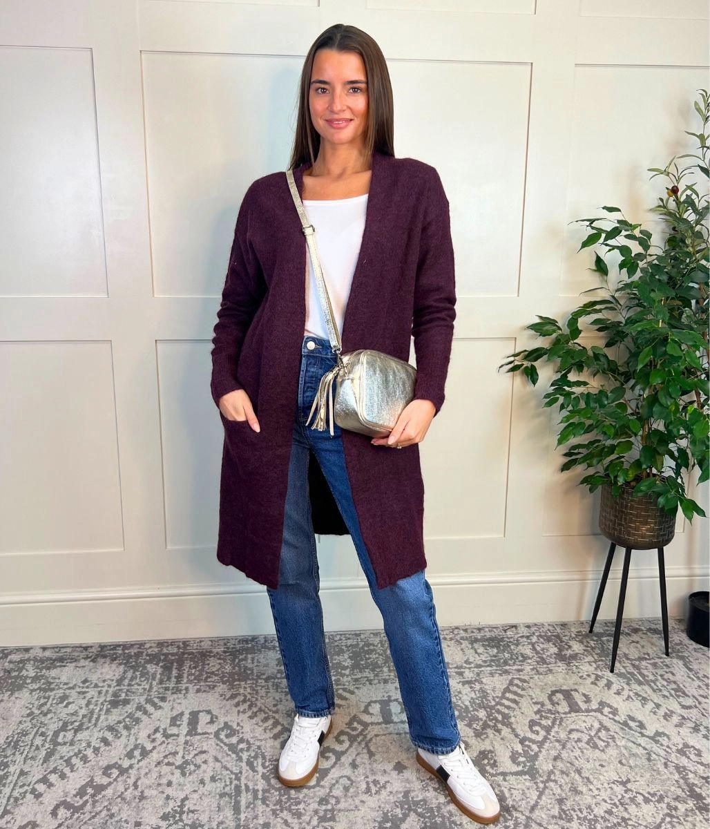 Effortless Layering Cashmere Blend Burgundy Mohair Blend Long Cardigan