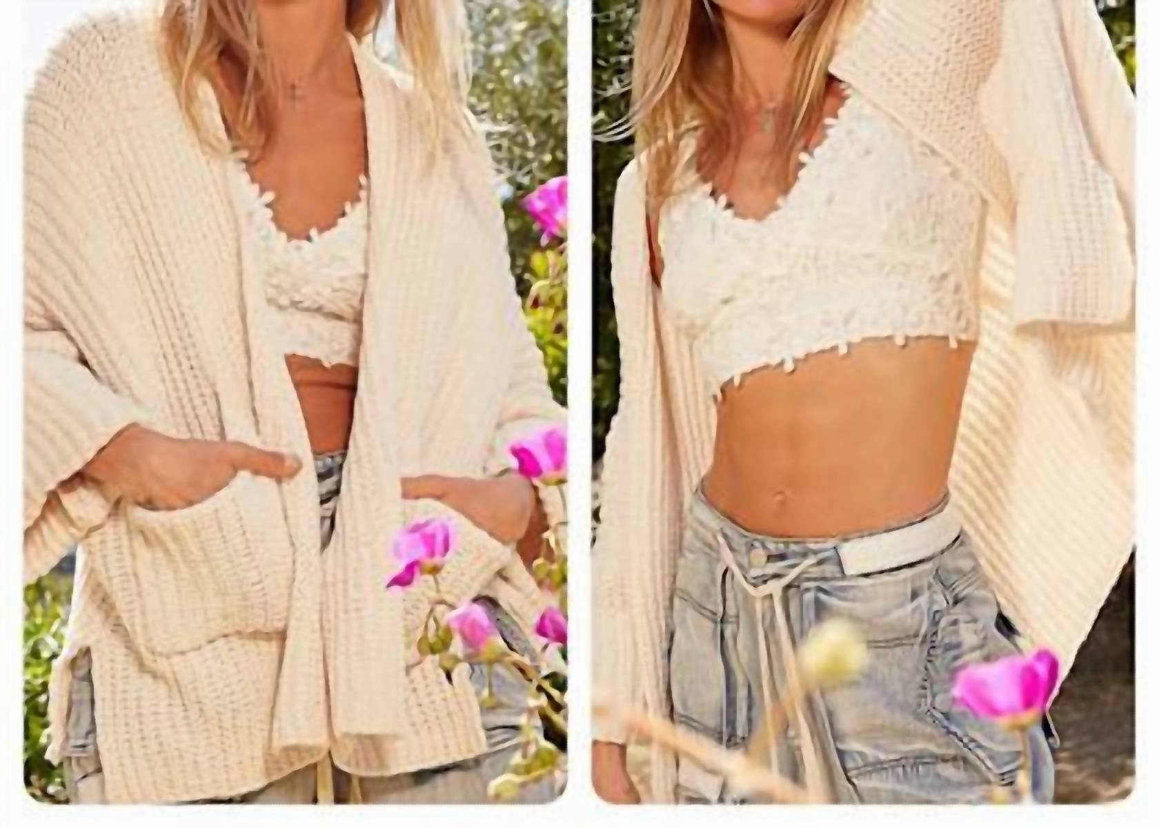 Solid Cardigan With Pockets In Cream Modern Look