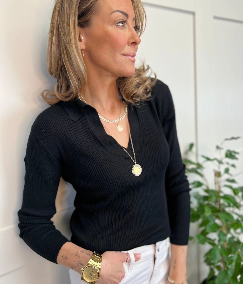 Black Collared Ribbed Jumper Timeless Knit