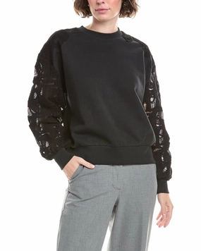 Trendy Winter Cinq  Sept Embroidered Cotton Paisley Brandy Pullover